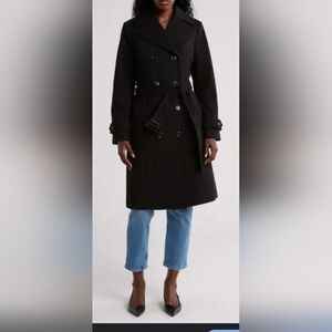 BCBGeneration Double Breasted Belted Lined Black Trench Coat Size XS